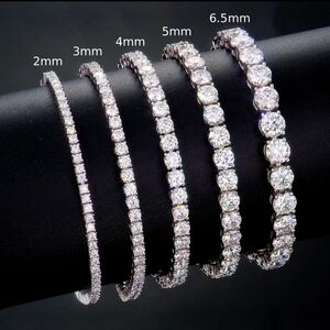 Dazzling Rhodium Over 925 Sterling Silver Moissanite Tennis Bracelet 2mm 6.5inch